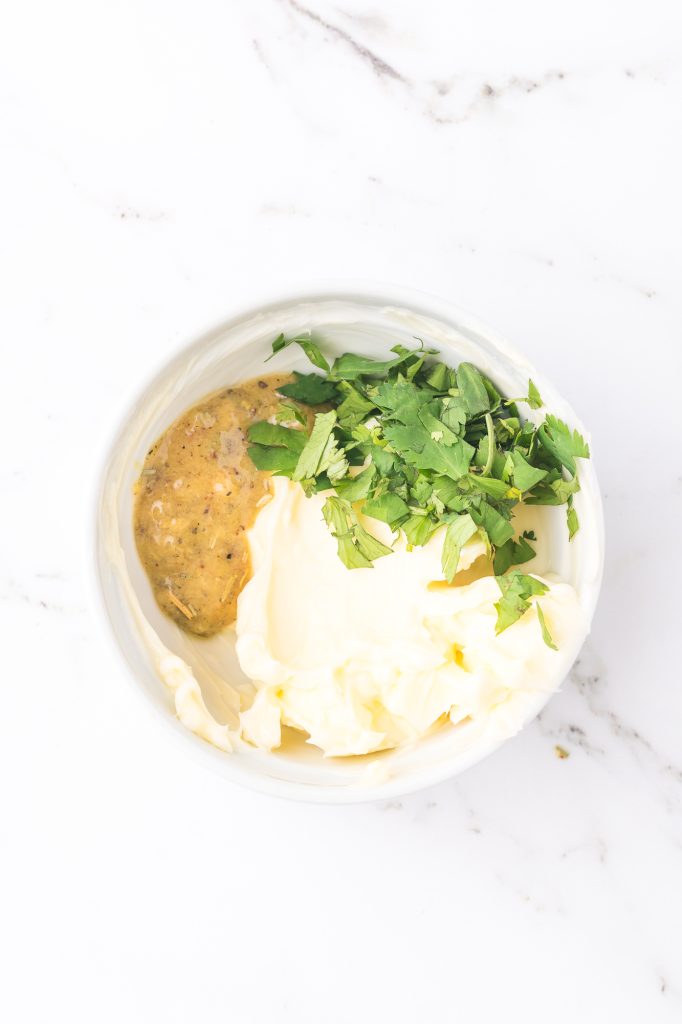 The garlic butter mixture in a small bowl.