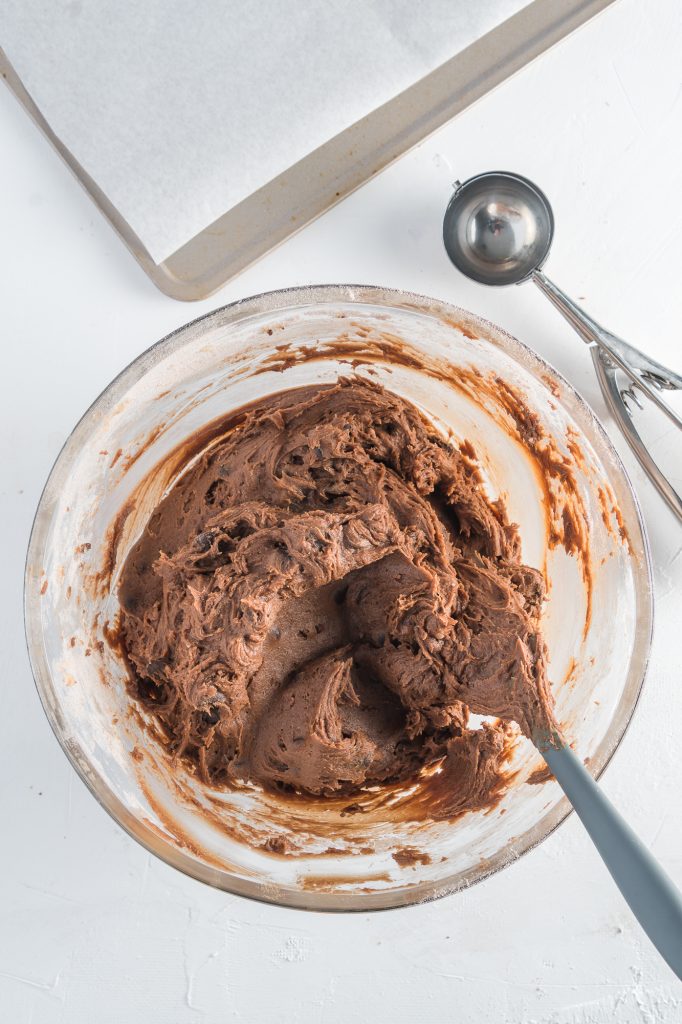 Chocolate chips added to the chocolate cookie dough.