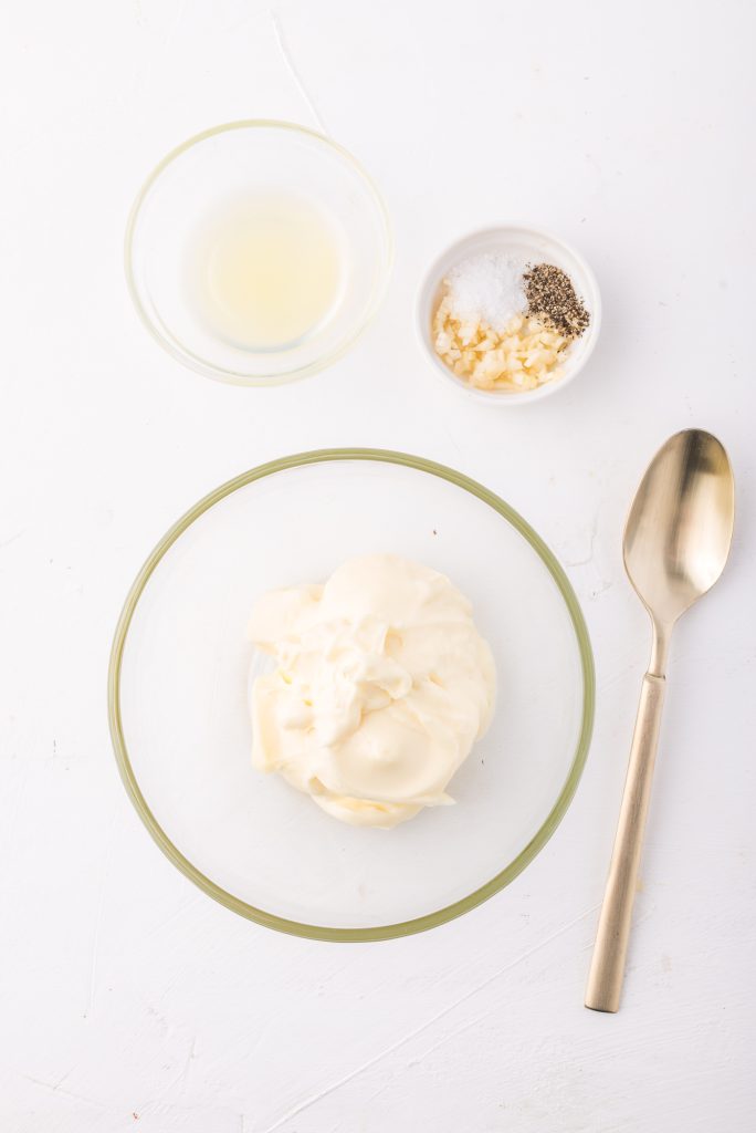 The ingredients for the garlic aioli.