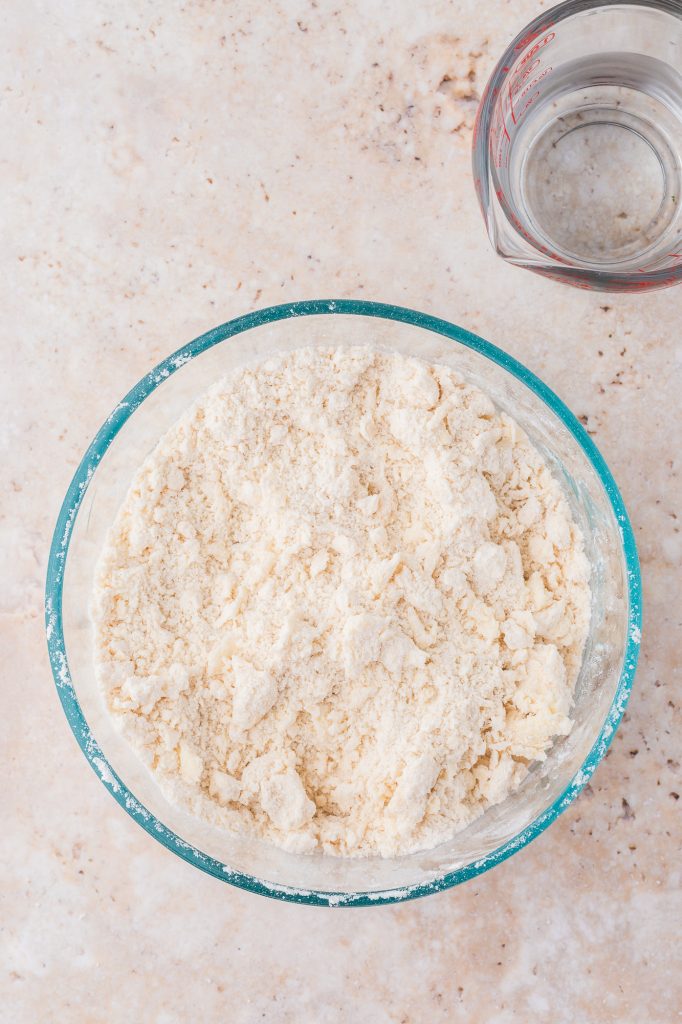 A bowl of mixed flour, butter, and water.