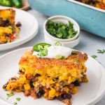 A slice of Jiffy Mexican Cornbread Casserole.