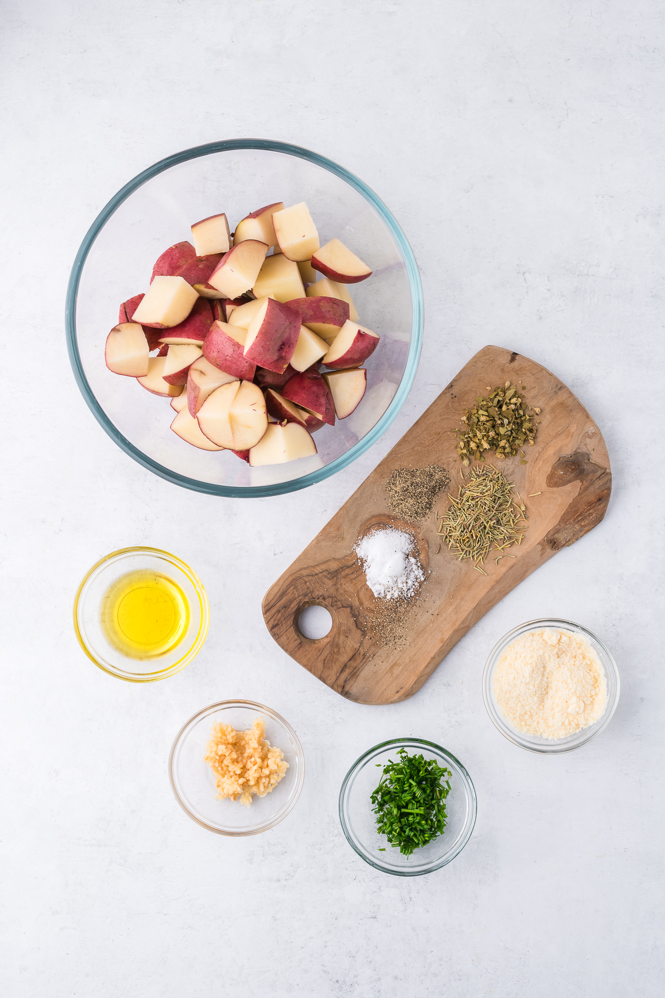 A mise-en-place of the ingredients for Air Fryer Red Potatoes.