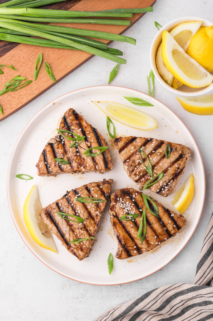 Plated Grilled Tuna Steaks.