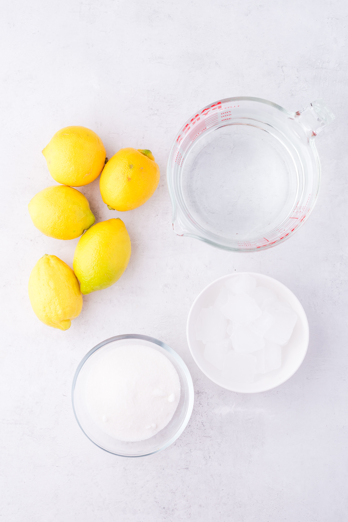 A mis-en-place of the ingredients to make State Fair Lemonade.