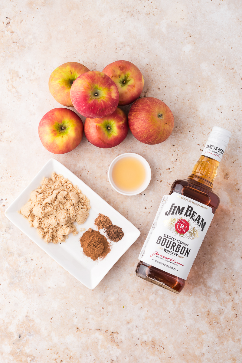 A mis-en-place of ingredients for Air Fryer Apples with Bourbon.