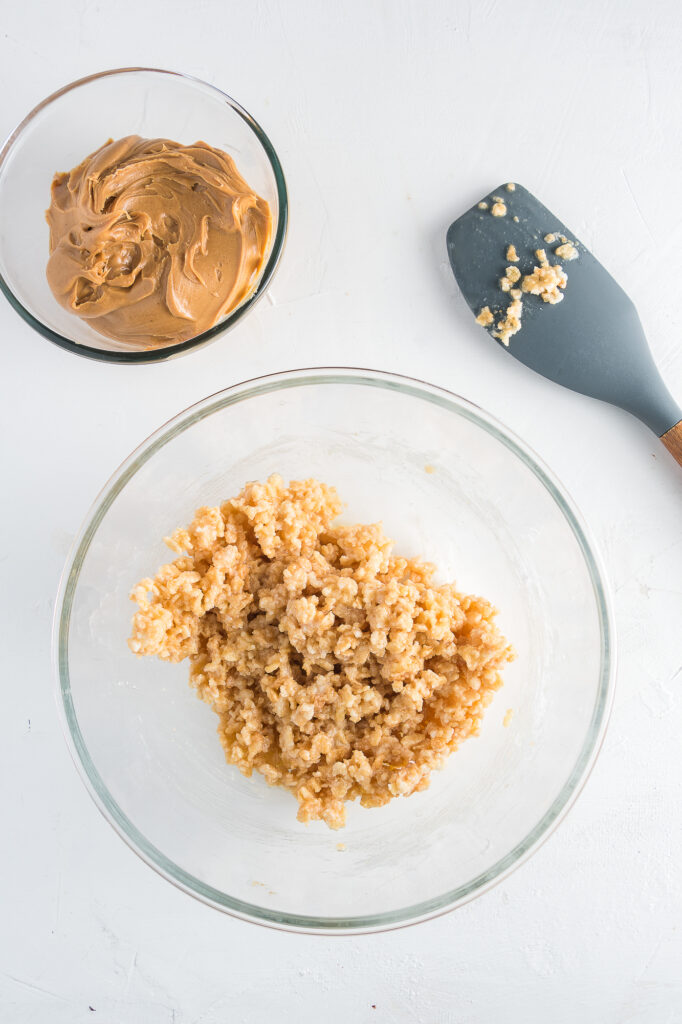 A crispy mixture for Crispy Peanut Butter Chocolate Bars.