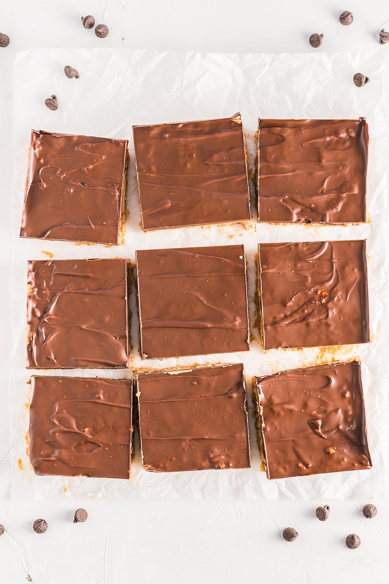 Sliced Crispy Peanut Butter Chocolate Bars.