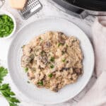 A plate of Slow Cooker Mushroom Risotto