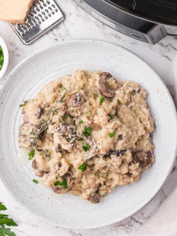 A plate of Slow Cooker Mushroom Risotto