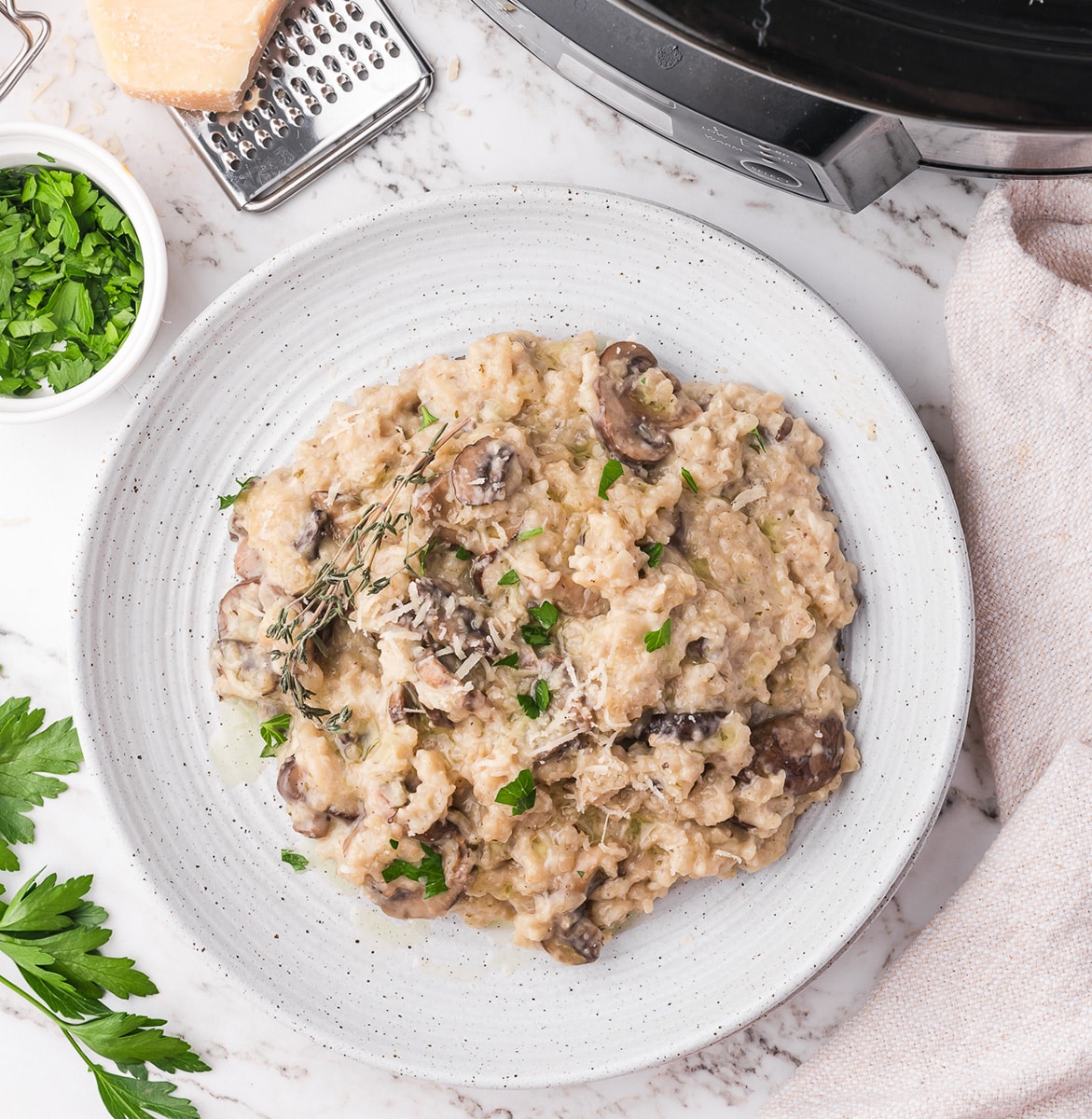 A plate of Slow Cooker Mushroom Risotto