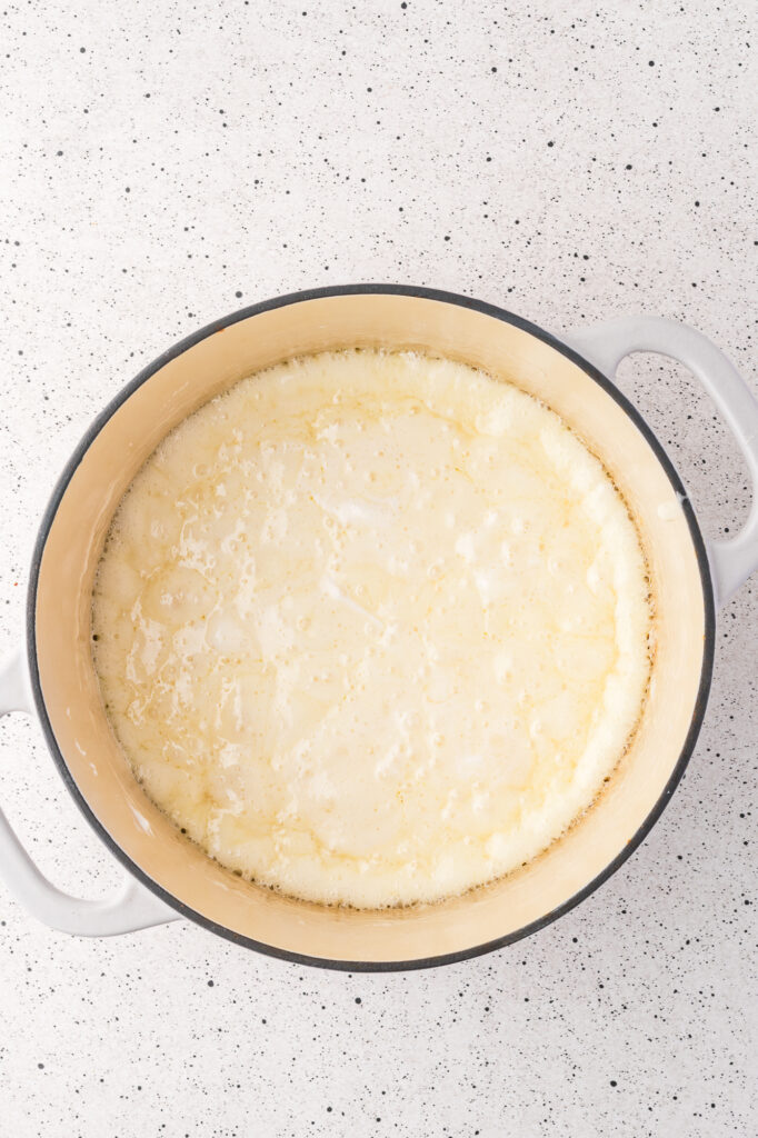 A pot of melted butter and marshmallow.