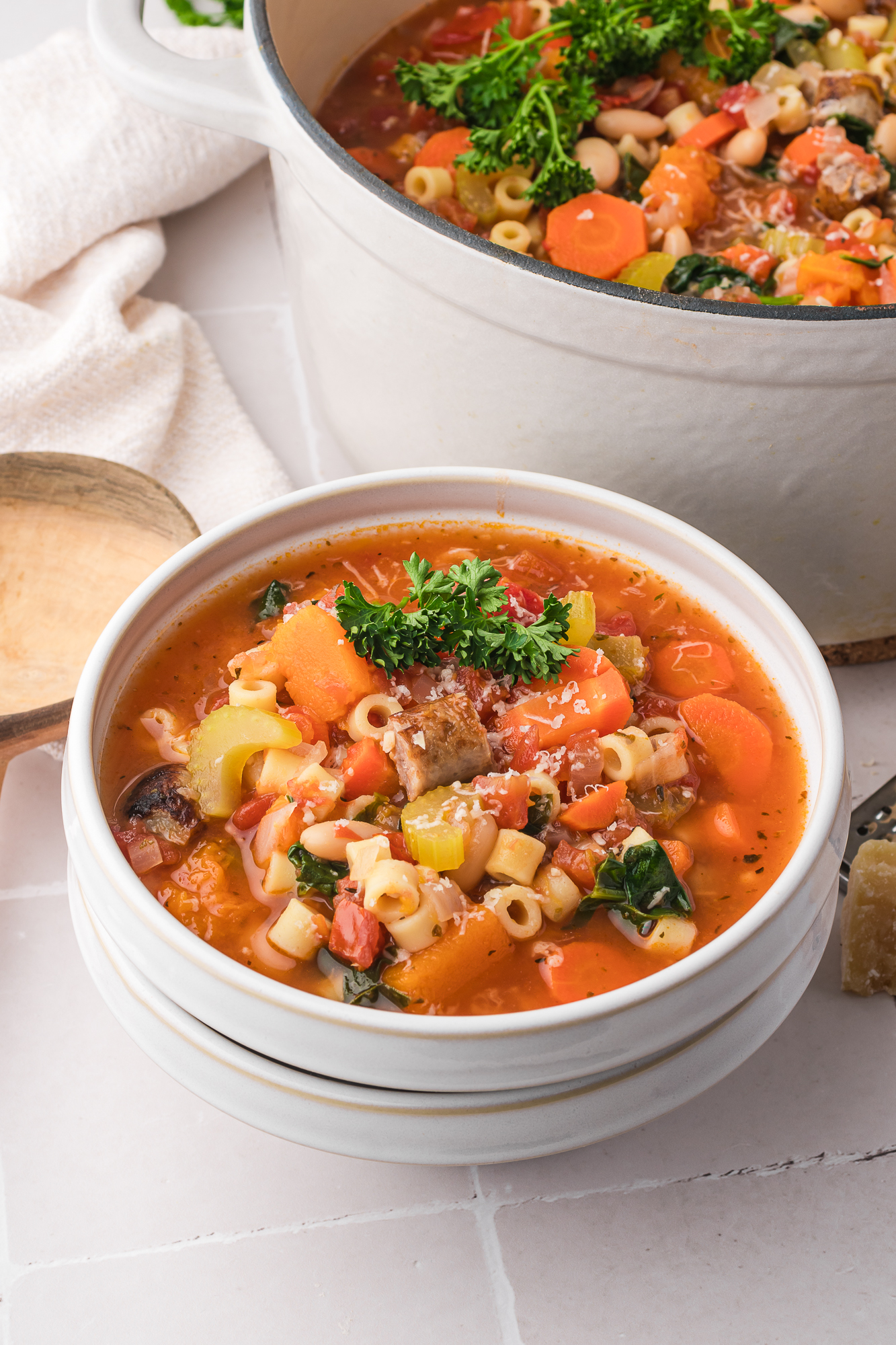 A bowl of Sausage Minestrone Soup