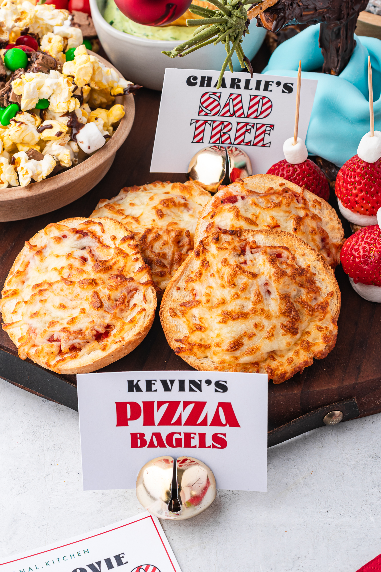 Close-up of Kevin's Pizza Bagels