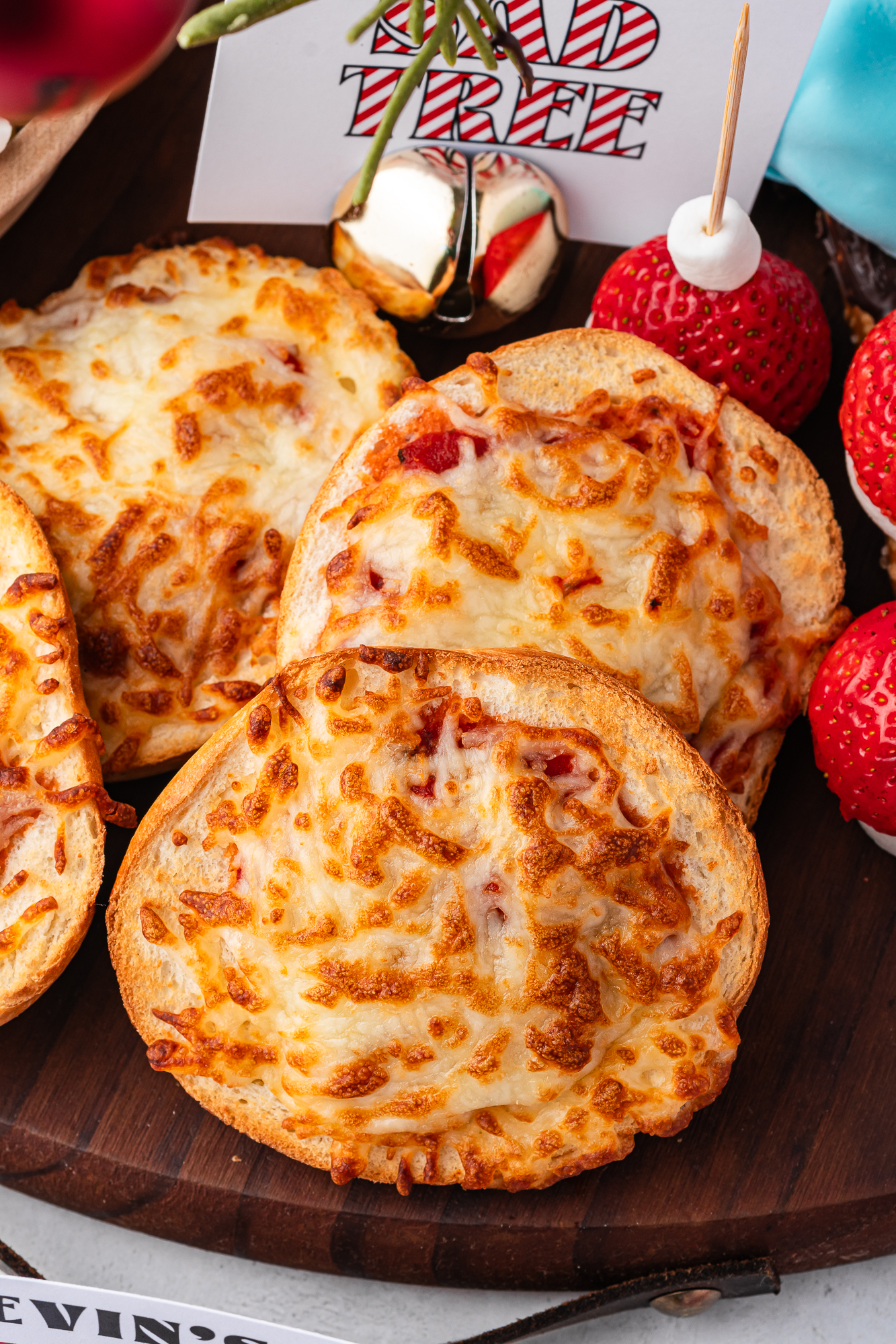 A close-up of Kevin's Pizza Bagels
