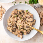 A bowl of Creamy Mushroom Chicken and Rice