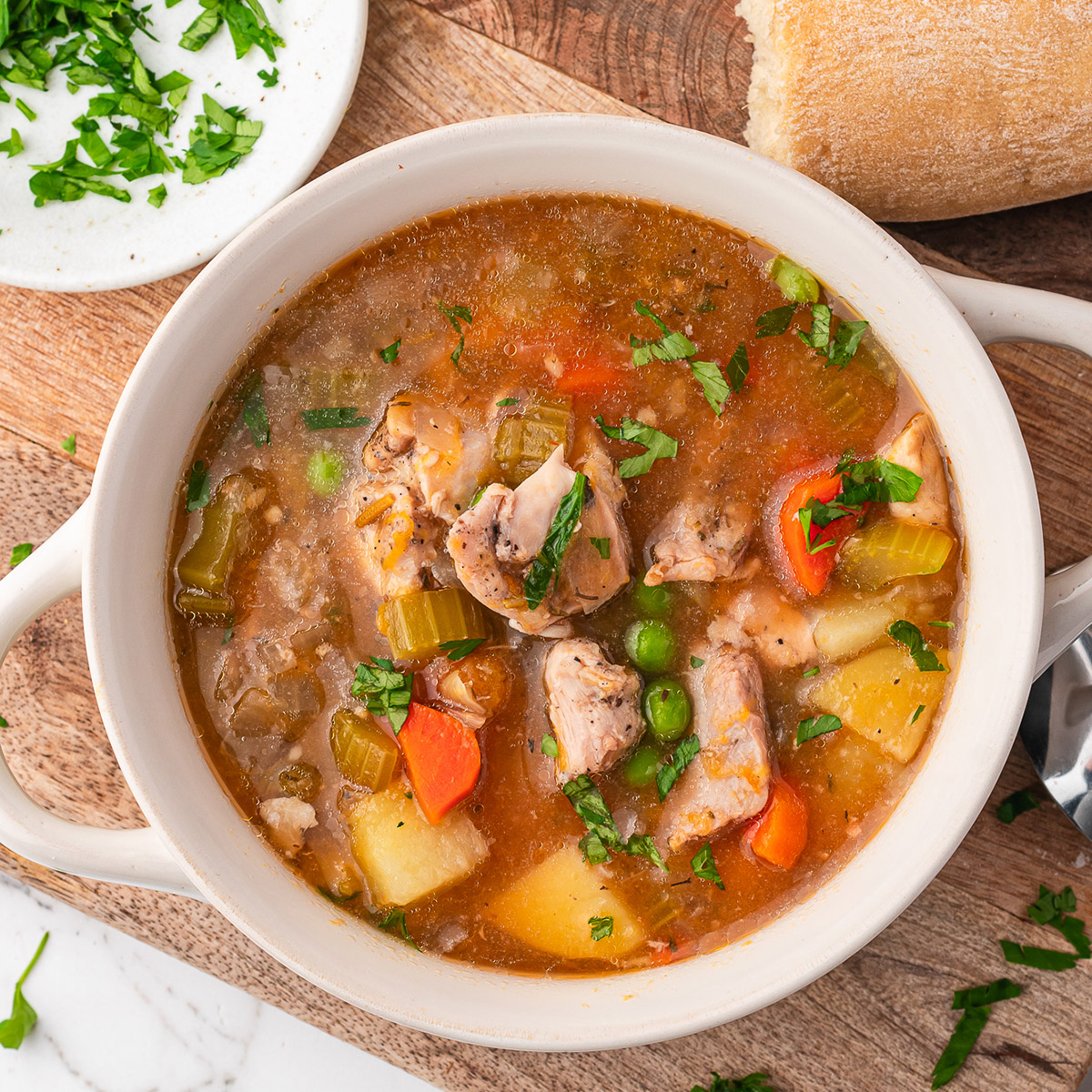 A bowl of Slow Cooker Hearty Chicken Stew