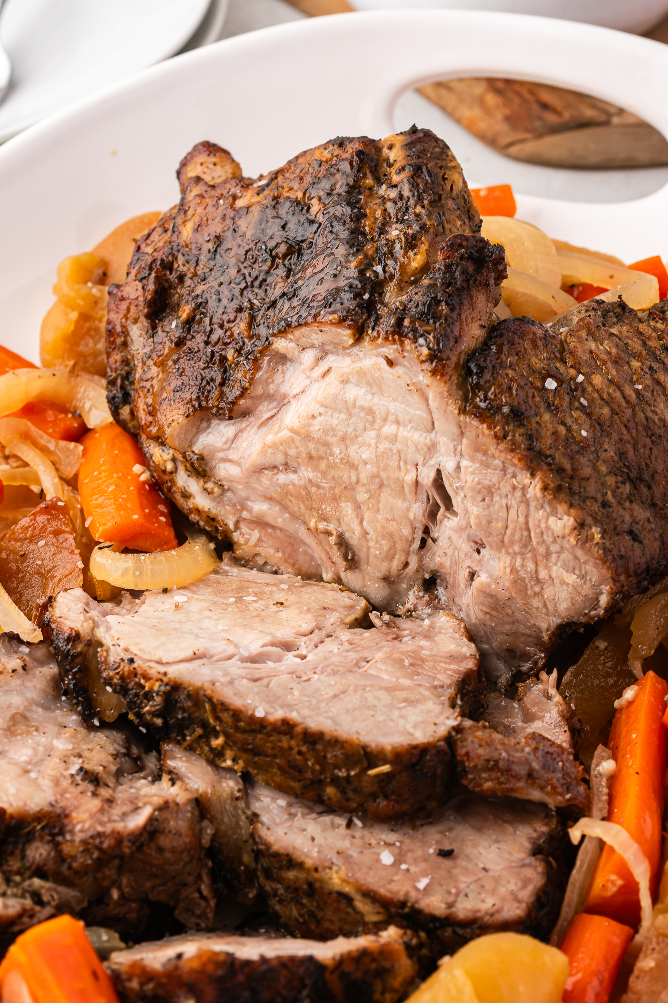 A close up of the finished Slow Cooker Pork Roast