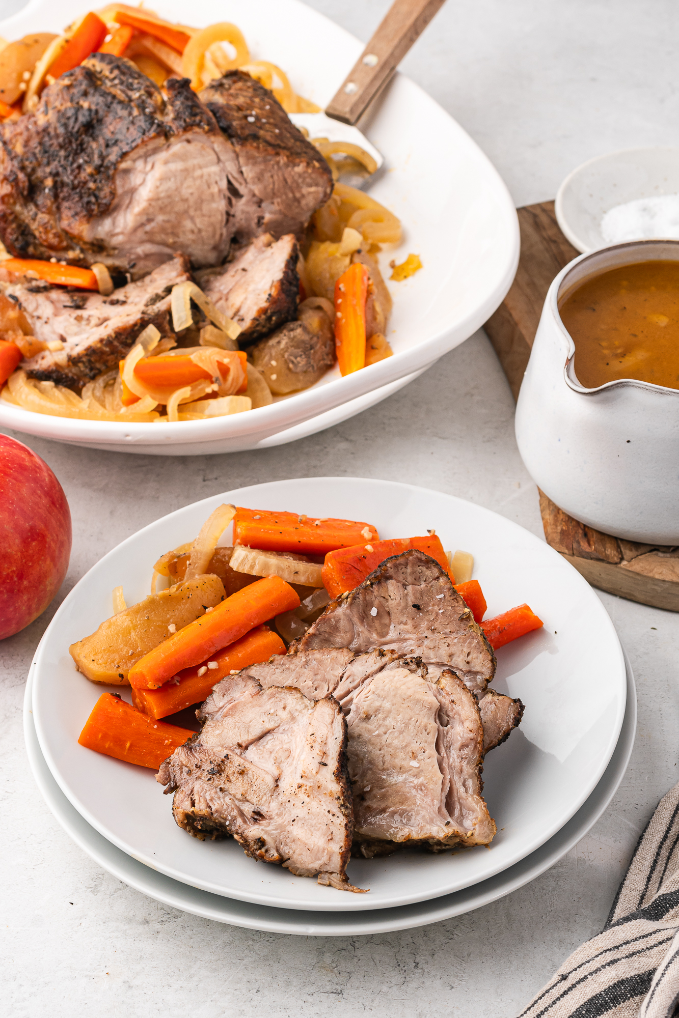 A plated serving of Slow Cooker Pork Roast in a bowl
