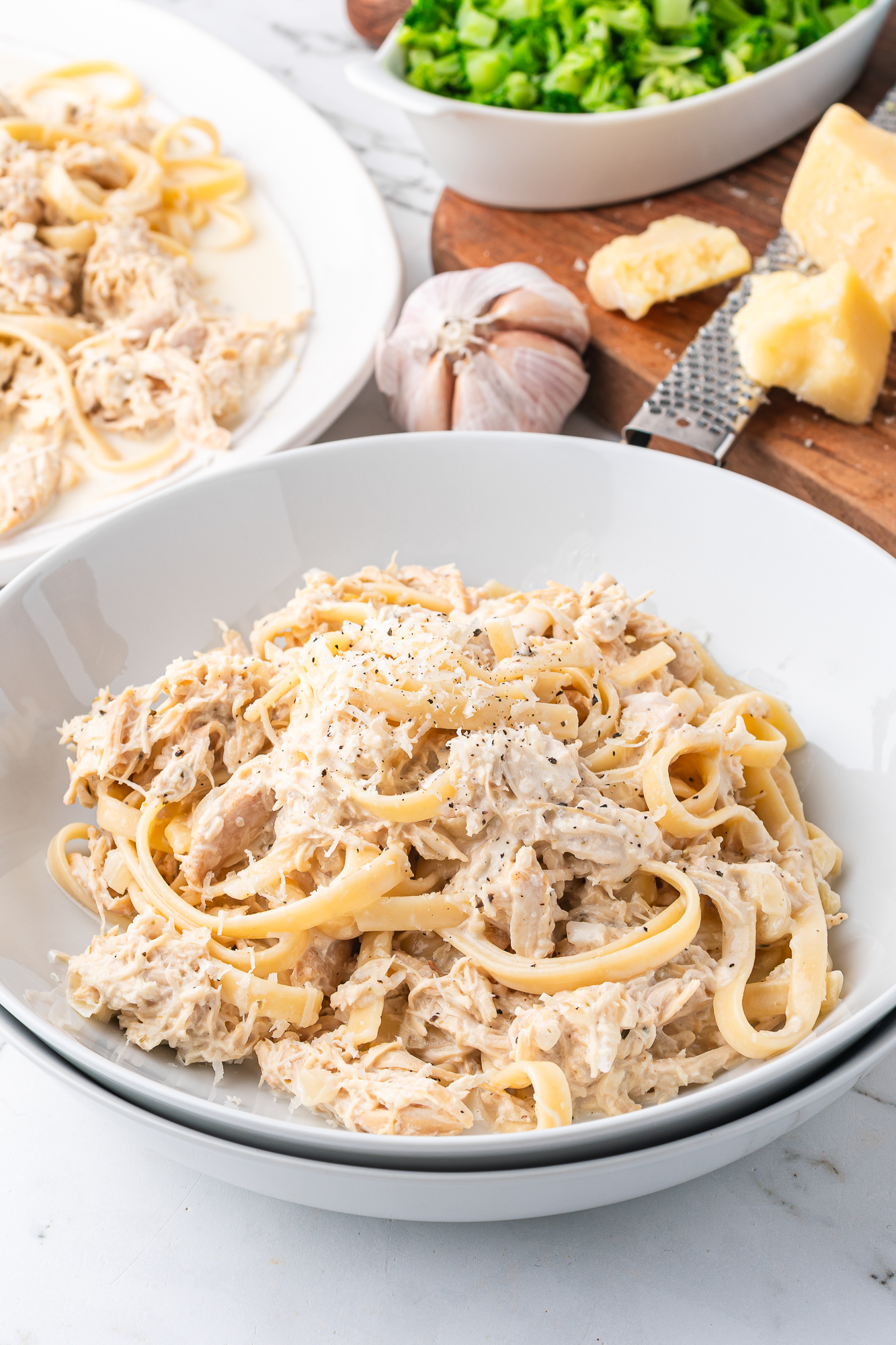A bowl of Slow Cooker Chicken Alfredo